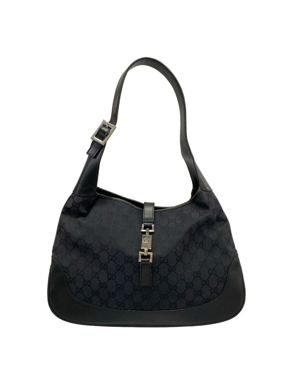 Gucci Shoulder Bag Jackiegg Pattern Black Leather